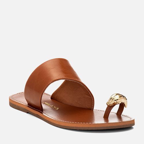 Sandália Rasteira Ring Toe ou Anel de Dedo Peça Cobra Dourada Feminino Milano Caramelo 14725