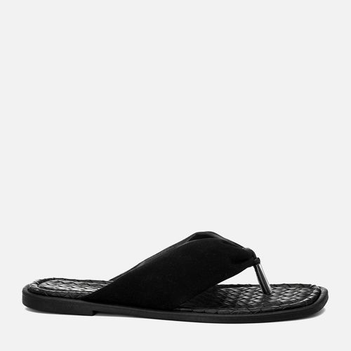 Sandália Rasteira Chinelo Tramado tipo Tressê e Tira  Acolchoada Puffer Feminino Milano Preto 14752