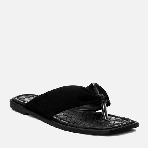 Sandália Rasteira Chinelo Tramado tipo Tressê e Tira  Acolchoada Puffer Feminino Milano Preto 14752