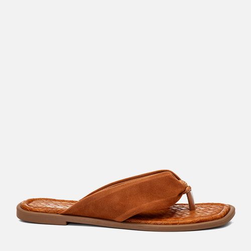 Sandália Rasteira Chinelo Tramado tipo Tressê e Tira  Acolchoada Puffer Feminino Milano Caramelo 14752