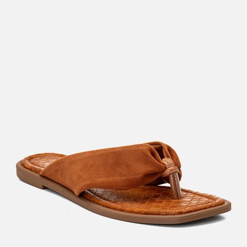 Sandália Rasteira Chinelo Tramado tipo Tressê e Tira  Acolchoada Puffer Feminino Milano Caramelo 14752