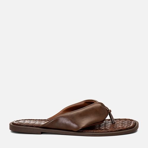 Sandália Rasteira Chinelo Tramado tipo Tressê e Tira  Acolchoada Puffer Feminino Milano Café 14752