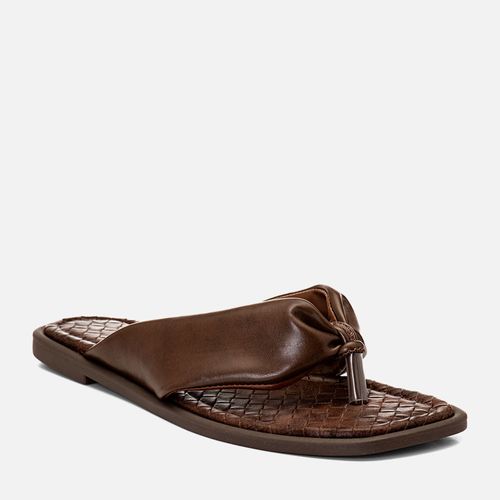 Sandália Rasteira Chinelo Tramado tipo Tressê e Tira  Acolchoada Puffer Feminino Milano Café 14752