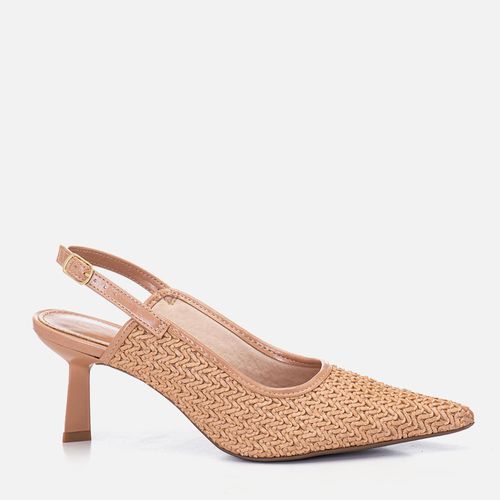 Scarpin Salto Médio Taça Slingback Cabedal em Tramado tipo Tressê Feminino Milano Natural 14721