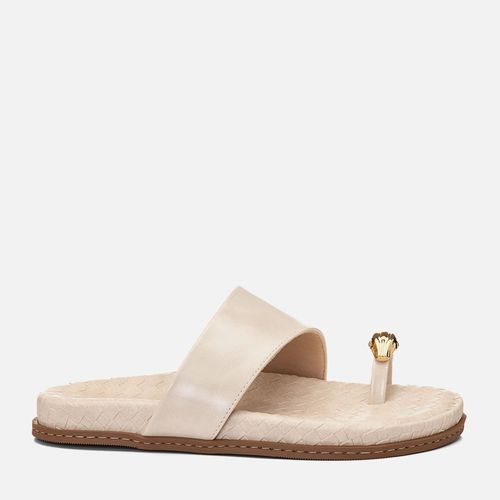 Sandália Papete Ring Toe ou Anel de Dedo Peça Cobra Napa Tramada Tressê Feminino Milano Off White 14724