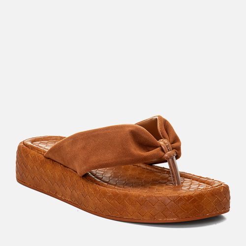 Sandália Papete Chinelo Tramado tipo Tressê Tira  Acolchoada Puffer Feminino Milano Caramelo 14751