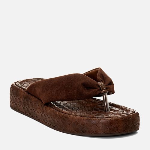 Sandália Papete Chinelo Tramado tipo Tressê Tira  Acolchoada Puffer Feminino Milano Café 14751