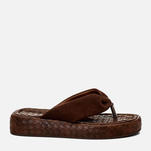 Sandália Papete Chinelo Tramado tipo Tressê Tira  Acolchoada Puffer Feminino Milano Café 14751