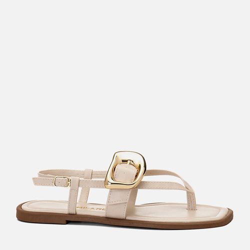 Sandália Rasteira de Dedo Detalhe em Maxi Fivela Orgânica Feminino Milano Off White 14757