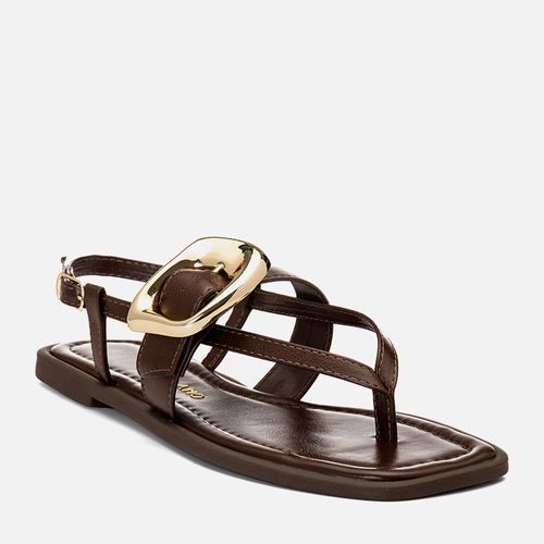 Sandália Rasteira de Dedo Detalhe em Maxi Fivela Orgânica Feminino Milano Café 14757