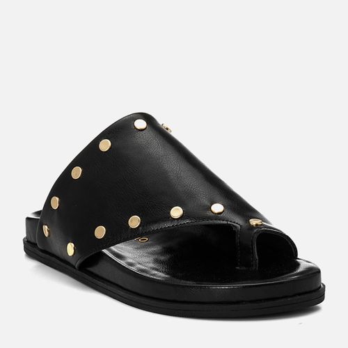 Sandália Papete Anatômica Ring Toe ou Anel de Dedo Tachas Rebite Feminino Milano Preto 14750