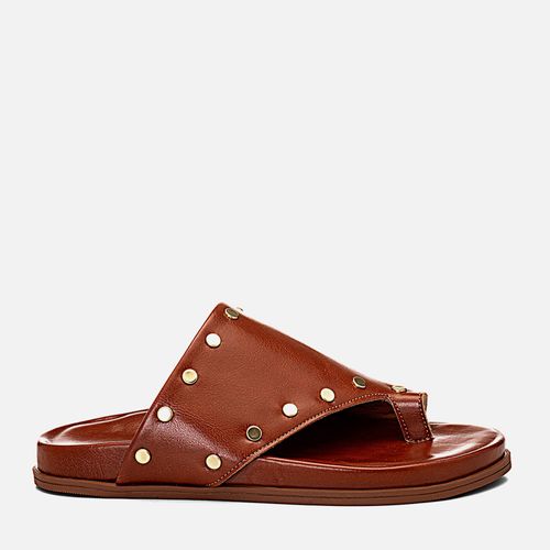 Sandália Papete Anatômica Ring Toe ou Anel de Dedo Tachas Rebite Feminino Milano Caramelo 14750