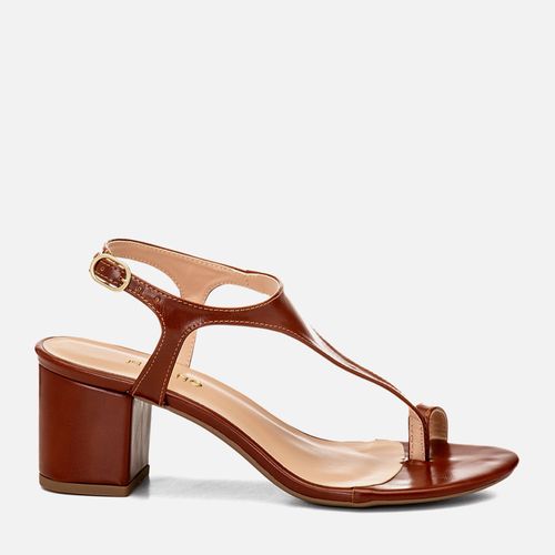 Sandália Salto Médio Bloco Ring Toe ou Anel de Dedo Tira Thong em Y Feminino Milano Caramelo 14783