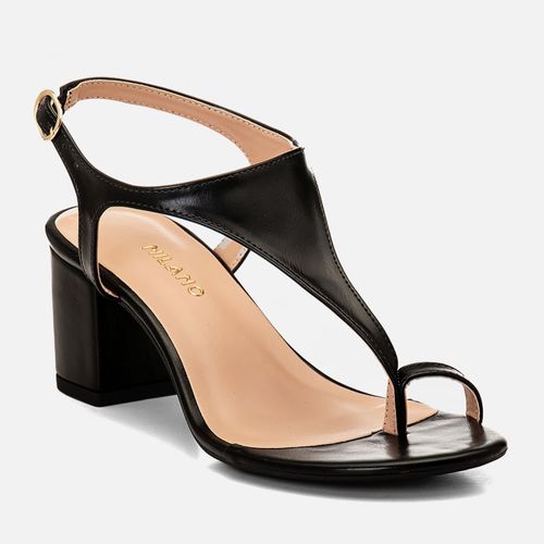 Sandália Salto Médio Bloco Ring Toe ou Anel de Dedo Tira Thong em Y Feminino Milano Preto 14783