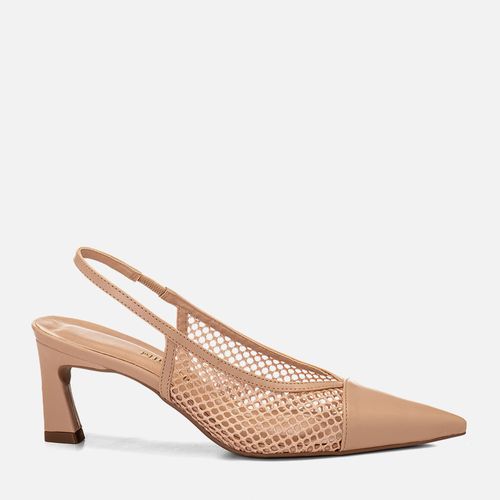 Scarpin Slingback Salto Médio Geométrico Tela Transparência Feminino Milano Nude 14718
