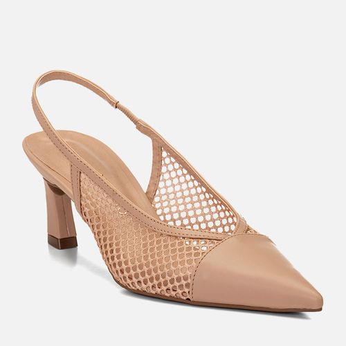 Scarpin Slingback Salto Médio Geométrico Tela Transparência Feminino Milano Nude 14718