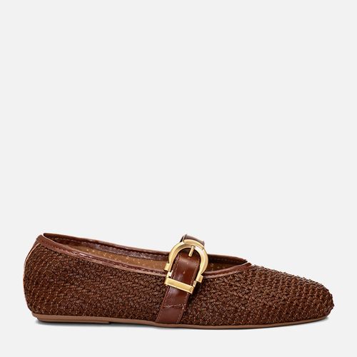 Sapatilha Rasteira Mary Jane ou Boneca Tramado Tressê Fivela Feminino Milano Caramelo 14722