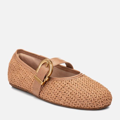 Sapatilha Rasteira Boneca Tramado Tressê Fivela Feminino Milano Natural 14722