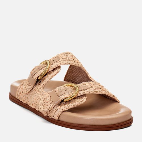 Sandália Papete Anatômica Tramado Natural tipo Palha Maxi Fivela Feminino Milano Bege 14743