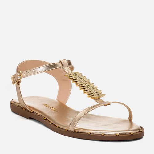 Sandália Rasteira Fechada Tira Metalizada Orgânica Rebites Feminino Milano Ouro Light 14753