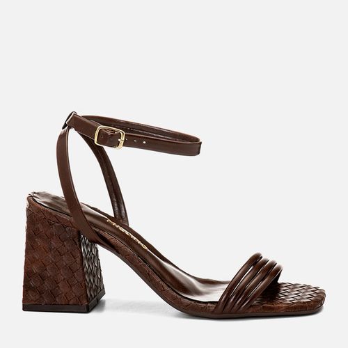 Sandália Salto Alto Bloco Trapézio Tramado Tressê Feminino Milano Café 14749