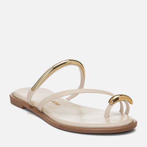 Sandália Rasteira Ring Toe ou Anel de Dedo Peça Orgânica Metalizada Feminino Milano Off White 14800