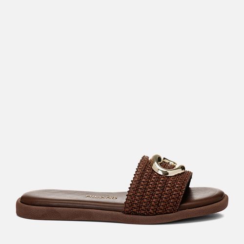 Sandália Papete Sola Média Slide Tramado Peça Orgânico Metalizada Feminino Milano Café 14793