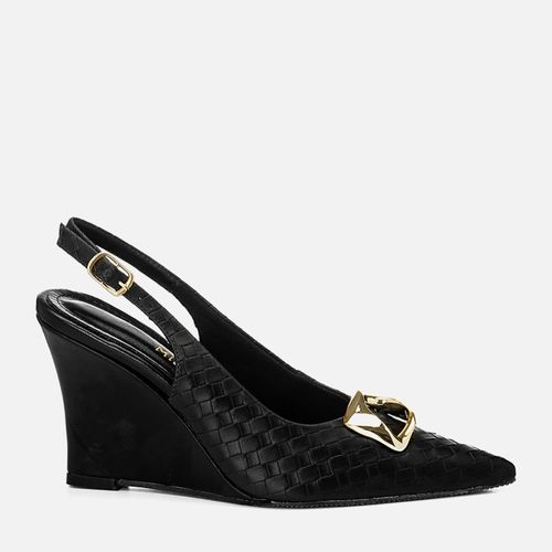Scarpin Slingback Salto Alto Anabela Tramado Tressê Peça Formato Orgânico Feminino Milano Preto 14754