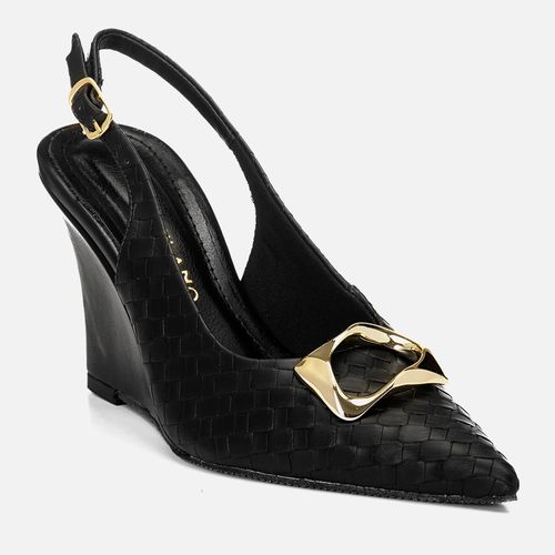 Scarpin Slingback Salto Alto Anabela Tramado Tressê Peça Formato Orgânico Feminino Milano Preto 14754