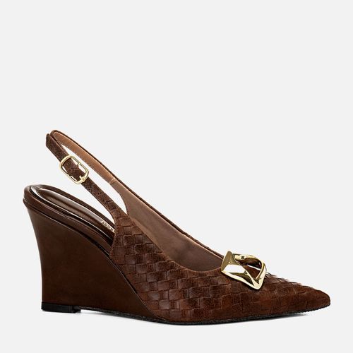 Scarpin Slingback Salto Alto Anabela Tramado Tressê Peça Formato Orgânico  Feminino Milano Café 14754