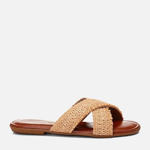 Sandália Rasteira Tira em X Material Tramado Natural Feminino Milano Caramelo 14806