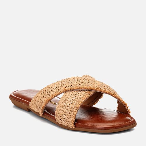 Sandália Rasteira Tira em X Material Tramado Natural Feminino Milano Caramelo 14806