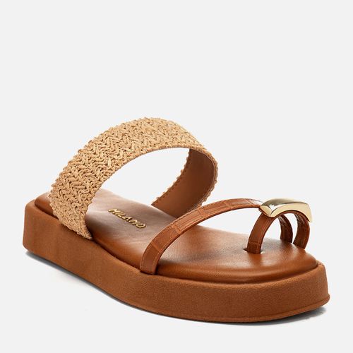 Sandália Papete Sola Alta Ring Toe Anel Dedo Peça Formato Orgânico Feminino Milano Caramelo 14804