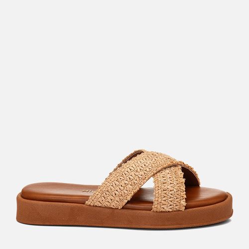 Sandália Papete Sola Alto Tira em X Tramado Natural  Feminino Milano Caramelo 14795