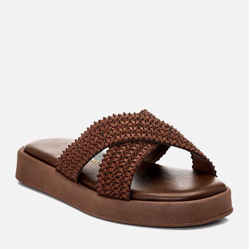 Sandália Papete Sola Alto Tira em X Tramado Natural  Feminino Milano Café 14795