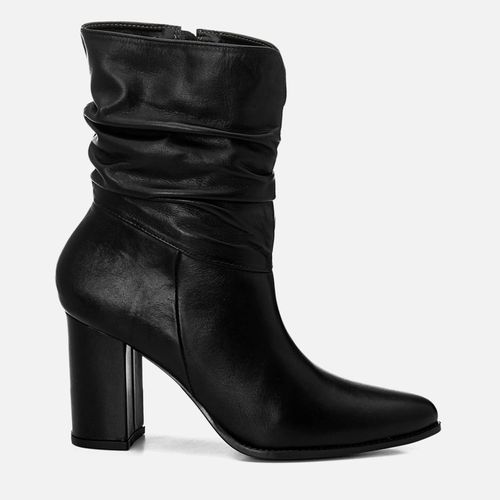 Bota em Couro Cano Médio Slouchy Enrugado Salto Bloco Alto Feminino Milano Preto 14776