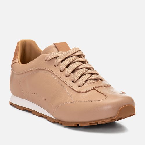 Tênis Visual Esportivo Retro em Couro Tratorado Bicolor Feminino Milano Areia 14738