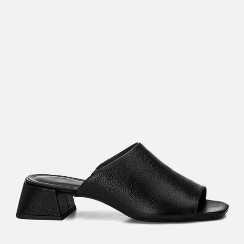 Tamanco em Couro Salto Médio Bloco Trapézio Feminino Milano Preto 14737