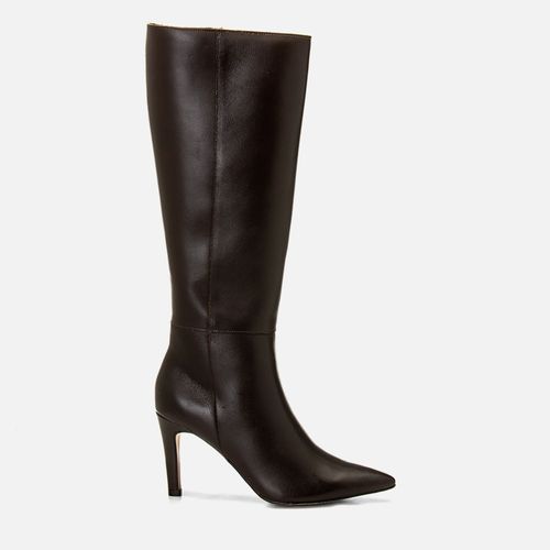 Bota em Couro Cano Alto Salto Alto Fino Zíper Calce Prático Feminino Milano Café 14767