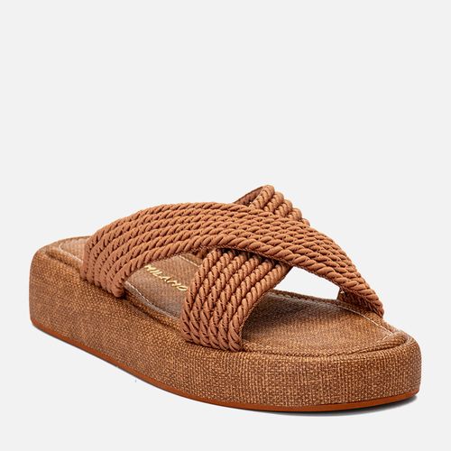 Sandália Papete Sola Alta Tramado Natural Corda Cruzadas em X Feminino Milano Caramelo 14746