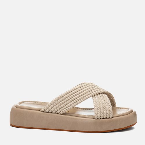 Sandália Papete Sola Alta Tramado Natural Corda Cruzadas em X Feminino Milano Feno 14746