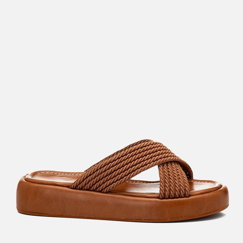 Sandália Papete Sola Alta Tramado Natural Corda Cruzadas em X  Feminino Milano Amber 14746