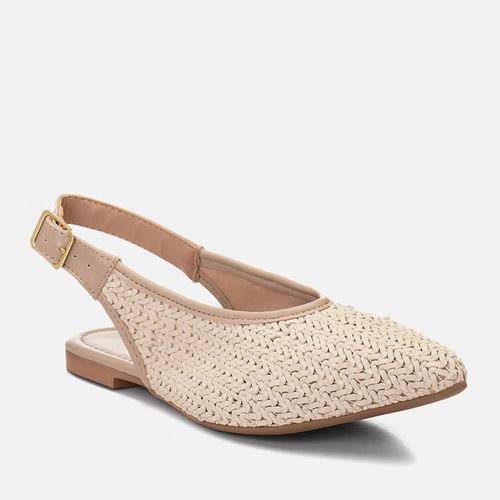 Sapatilha Rasteira Slingback Bico Fino Tramado Artesanal Tressê  Feminino Milano Off White 14723
