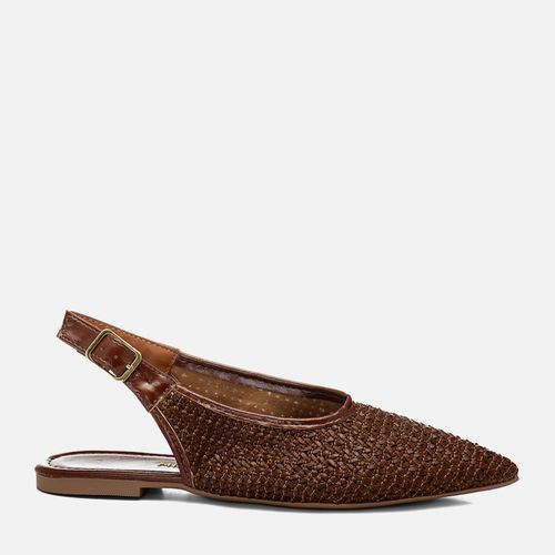 Sapatilha Rasteira Slingback Bico Fino Tramado Artesanal Tressê  Feminino Milano Caramelo 14723