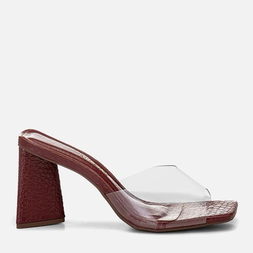 Sandália Tamanco Salto Alto Bloco Geométrico Animal Print Tira Transparente Feminino Milano Bordo 14688