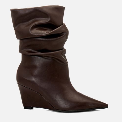 Bota Cano Médio Slouchy Enrugado Salto Anabela Feminino Milano Café 14693