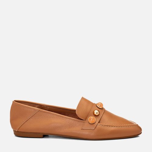 Mocassim Loafer Couro 2 em 1 Uso Mule Mix Pedrarias Feminino Milano Caramelo 14706