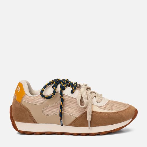 Tênis Esportivo Retrô Multicolor e Multimateriais 2 em 1 Cadarço Duplo Feminino Milano Bege 14714