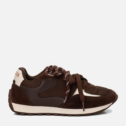 Tênis Esportivo Retrô Multicolor e Multimateriais 2 em 1 Cadarço Duplo Feminino Milano Café 14714