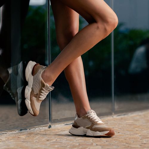 Tênis Esportivo Daddy Sneaker Multicolor Multimateriais Robusto Urbano Feminino Milano Off White 14716